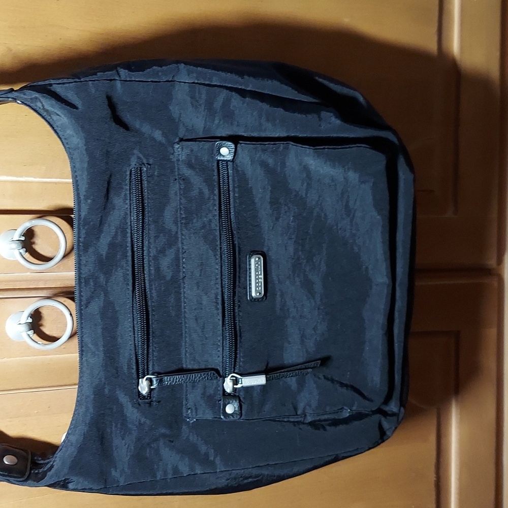 Baggallini Crossbody, Black with Light Blue Interior